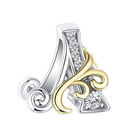 Dual-Tone Gold and Silver A Letter Charm with Crystal Accents