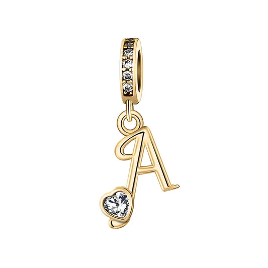 Gold A Letter Charm with pendant crystal Heart