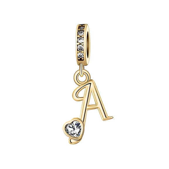 Gold A Letter Charm with pendant crystal Heart - Gold A Letter Charm with pendant crystal Heart