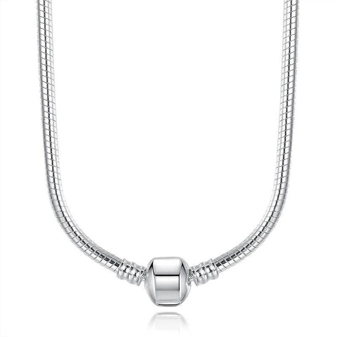 Elegant Sterling Silver Snake Chain Necklace with Sleek Barrel Clasp
