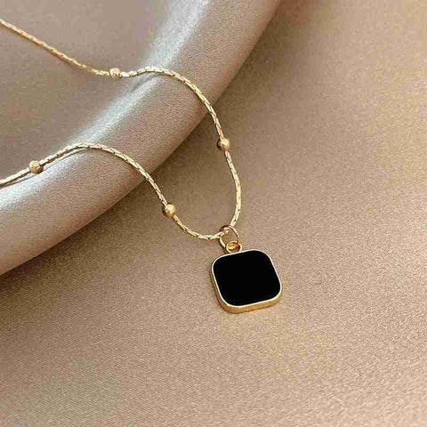 Gold-Plated Black Onyx Square Pendant Necklace for Chic Style