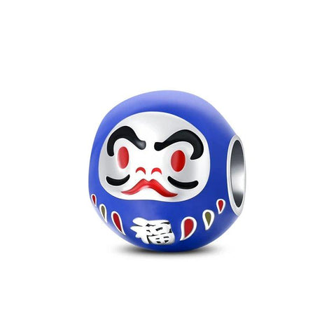 Sterling Silver Charm with Blue Enamel Daruma Doll - Sterling Silver Charm with Blue Enamel Daruma Doll - a blue be with a clown face on it - Pandora