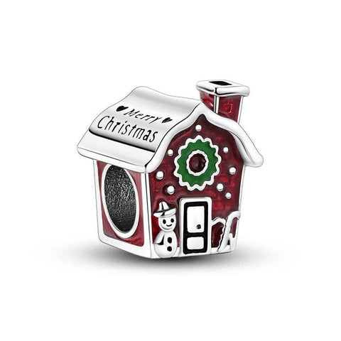 Sterling Silver Christmas Charm with Red Gingerbread House - Sterling Silver Christmas Charm with Red Gingerbread House