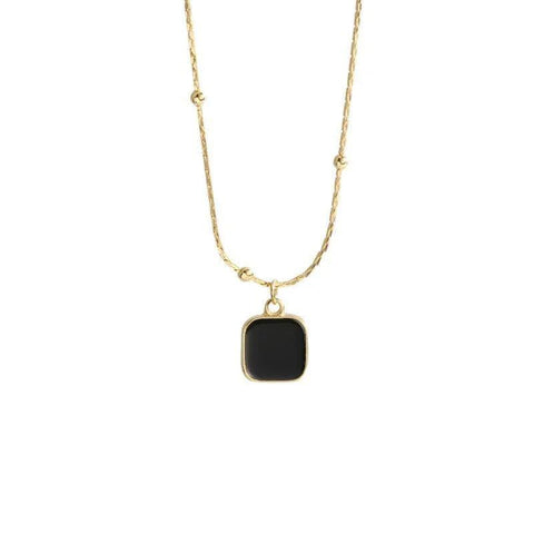 Gold-Plated Black Onyx Square Pendant Necklace for Chic Style