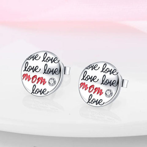 Sterling Silver 'Mom Love' Stud Earrings - Sterling Silver 'Mom Love' Stud Earrings