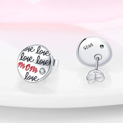 Sterling Silver 'Mom Love' Stud Earrings - Sterling Silver 'Mom Love' Stud Earrings