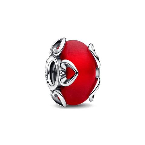 Elegant Red Murano Glass Heart Charm with Sterling Silver - Elegant Red Murano Glass Heart Charm with Sterling Silver