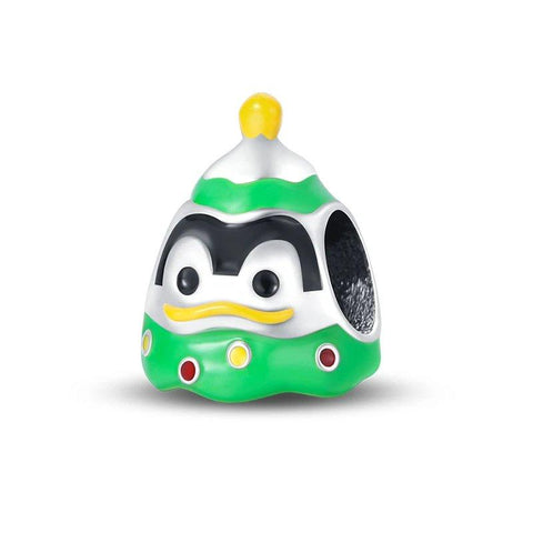 Sterling Silver Charm with Festive Penguin & Green Hat - Sterling Silver Charm with Festive Penguin & Green Hat