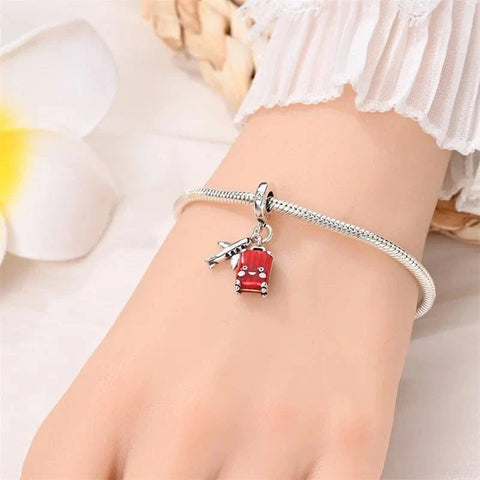Airplane and Red Suitcase Dangle Charm - Airplane and Red Suitcase Dangle Charm