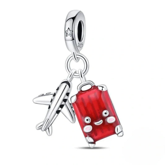 jewlouli airplane and red suitcase dangle pandora charm jewelry fits pandora bracelet