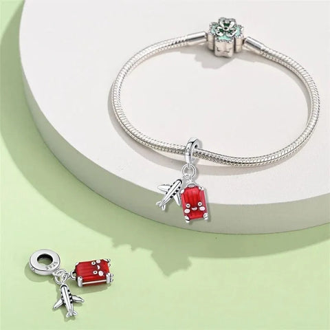 jewlouli airplane and red suitcase dangle pandora charm jewelry fits pandora bracelet