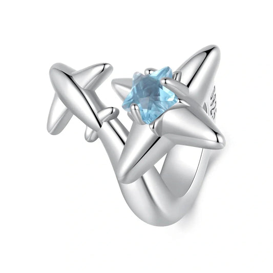 Airplane & Blue Star Crystal Charm