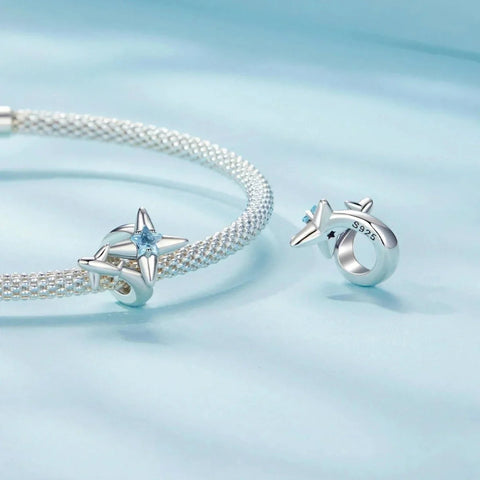 Airplane & Blue Star Crystal Charm - Airplane & Blue Star Crystal Charm