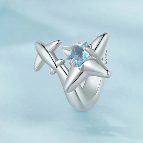 Airplane & Blue Star Crystal Charm - Airplane & Blue Star Crystal Charm