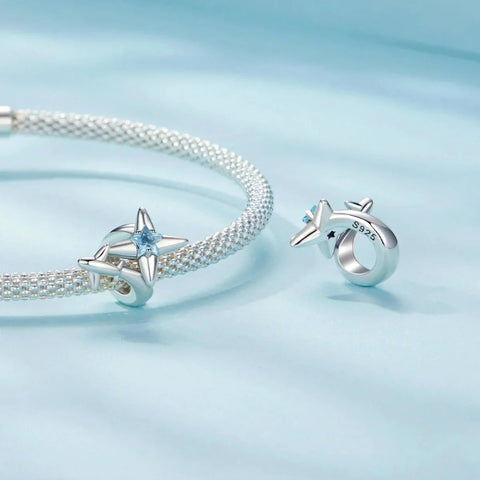 jewlouli airplane blue star crystal pandora charm jewelry fits pandora bracelet