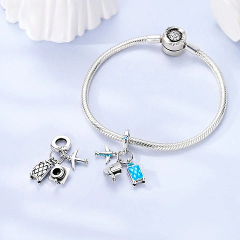 Airplane, Graduation Cap & Suitcase Travel Dangle Charm - Airplane, Graduation Cap & Suitcase Travel Dangle Charm
