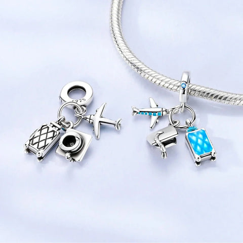 Airplane, Graduation Cap & Suitcase Travel Dangle Charm - Airplane, Graduation Cap & Suitcase Travel Dangle Charm