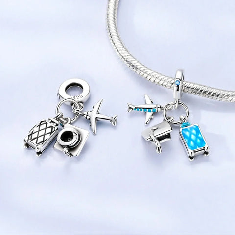 jewlouli airplane graduation cap suitcase travel dangle pandora charm jewelry fits pandora bracelet