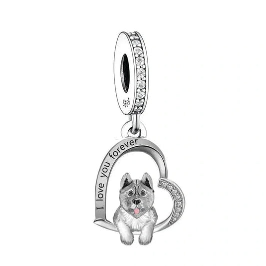 Akita Inu Love Silver Heart Dog Charm