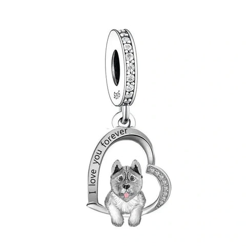 Akita Inu Love Silver Heart Dog Charm - jewlouli akita inu dog pandora charm jewelry fits pandora bracelet