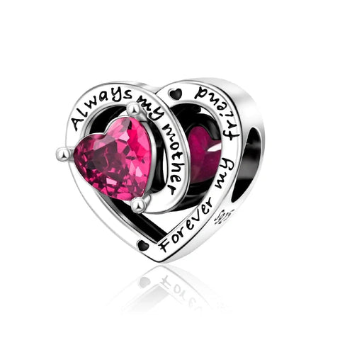 Always My Mother, Forever My Friend Birthstone Heart Charm - Always My Mother, Forever My Friend Birthstone Heart Charm