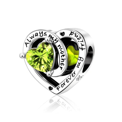 Always My Mother, Forever My Friend Birthstone Heart Charm - Always My Mother, Forever My Friend Birthstone Heart Charm