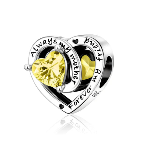 Always My Mother, Forever My Friend Birthstone Heart Charm - Always My Mother, Forever My Friend Birthstone Heart Charm