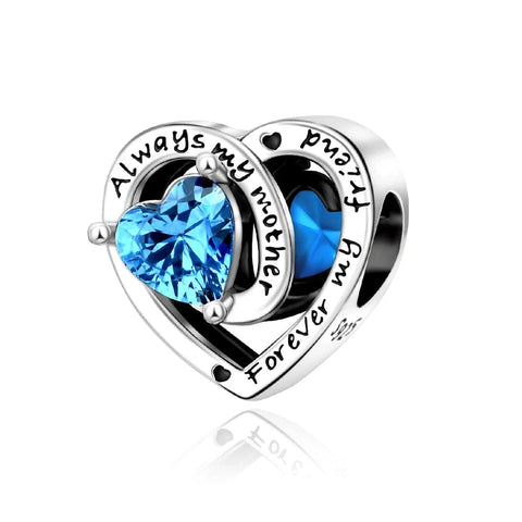 Always My Mother, Forever My Friend Birthstone Heart Charm - Always My Mother, Forever My Friend Birthstone Heart Charm