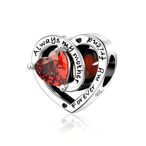 Always My Mother, Forever My Friend Birthstone Heart Charm - Always My Mother, Forever My Friend Birthstone Heart Charm