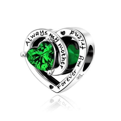 Always My Mother, Forever My Friend Birthstone Heart Charm - Always My Mother, Forever My Friend Birthstone Heart Charm