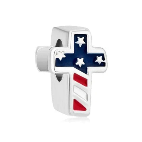 jewlouli american-flag-cross-religious-pandora-charm-jewelry fits pandora bracelet