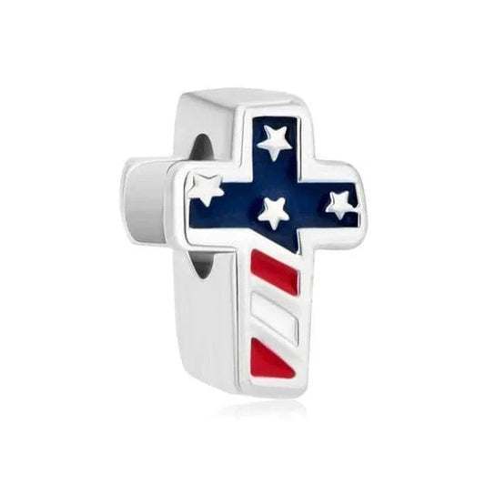 jewlouli american-flag-cross-religious-pandora-charm-jewelry fits pandora bracelet