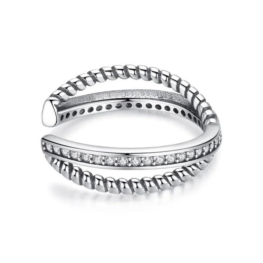 Elegant Sterling Silver Cuff Earring with Twisted Design and Crystals