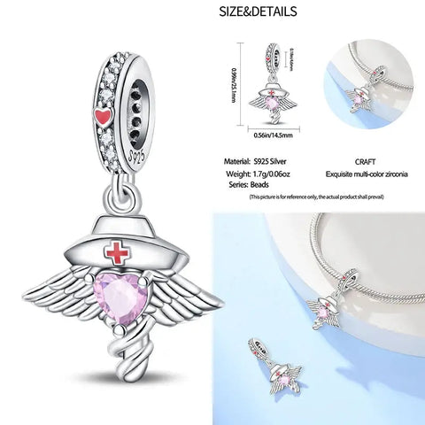 Angel Nurse Winged Heart Charm