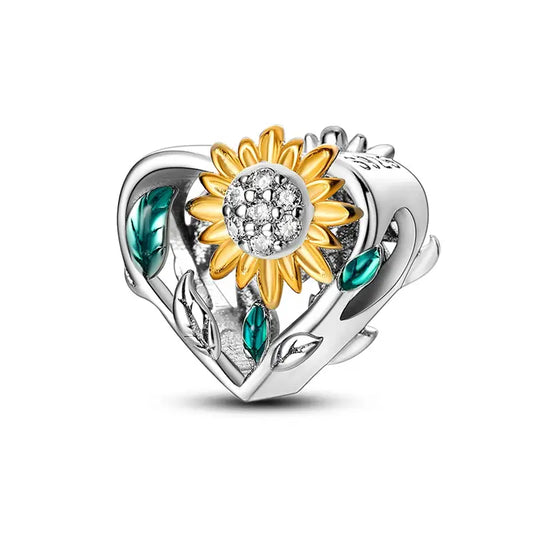 Sunflower heart silver charm