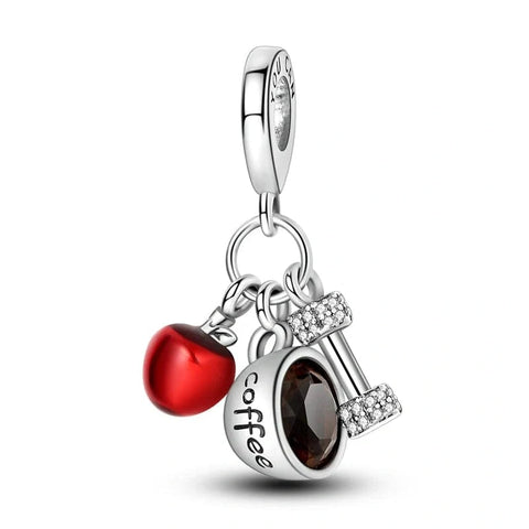 Apple, Coffee, & Dumbbell Fitness Charm - Apple, Coffee, & Dumbbell Fitness Charm