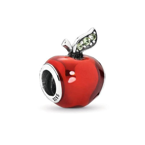 Sterling Silver Apple Charm with Red Enamel and Green Stones - Sterling Silver Apple Charm with Red Enamel and Green Stones