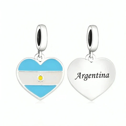 Argentina Flag Heart Dangle Dangle Charm - Argentina Flag Heart Dangle Dangle Charm