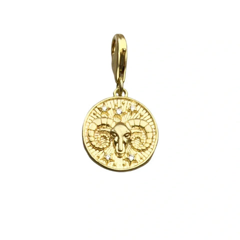 Aries Gold Pendant Charm - Gold Aries zodiac pendant.