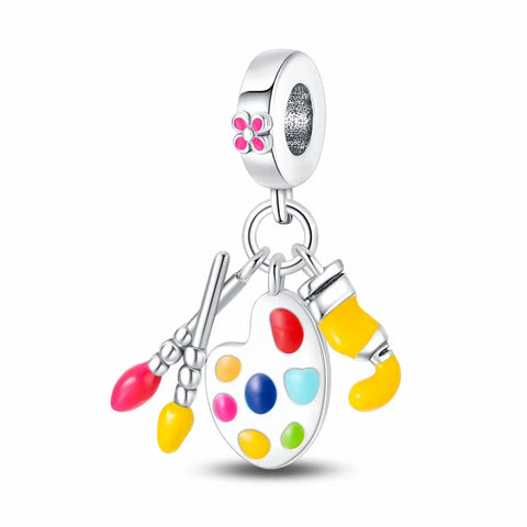 Artist Palette Charm- Colorful Paint Brush Bead