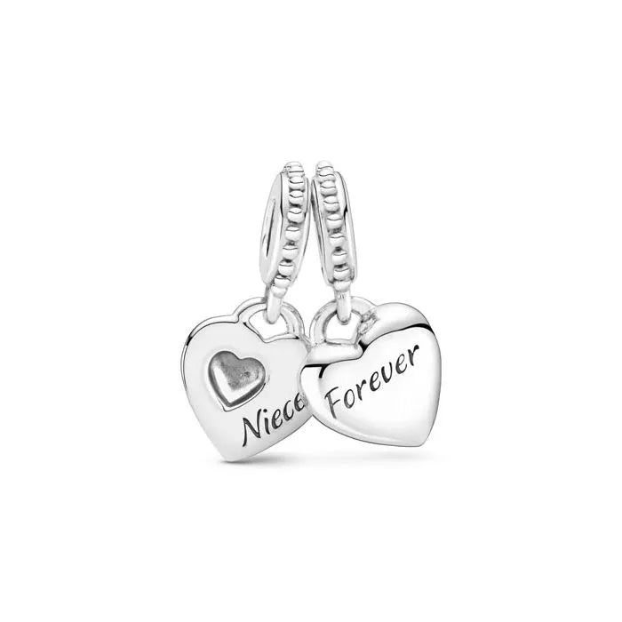 Aunt & Niece Split Heart Dangle Charm - Split heart charm for aunts and nieces, ideal for Pandora-style bracelets and gifts.