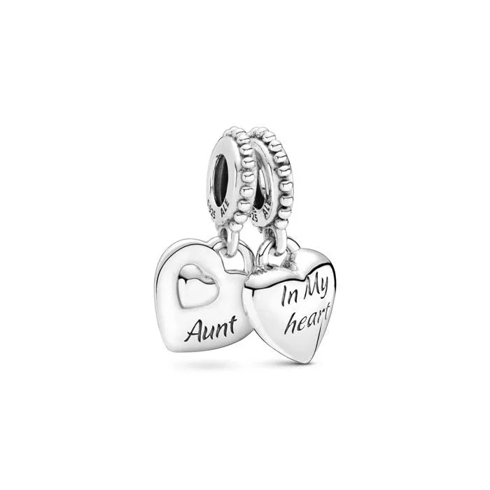 Aunt & Niece Split Heart Dangle Charm - Dangle heart charm celebrating the bond between aunt and niece, suited for charm bracelets.