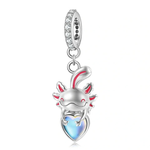 jewlouli axolotl holding a shimmering heart pandora charm jewelry fits pandora bracelet