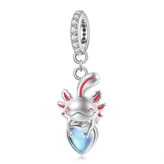 jewlouli axolotl holding a shimmering heart pandora charm jewelry fits pandora bracelet