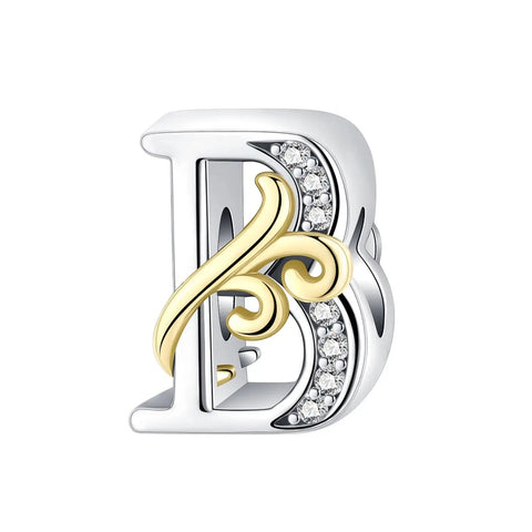 Dual-Tone Gold and Silver B Letter Charm with Crystal Accents