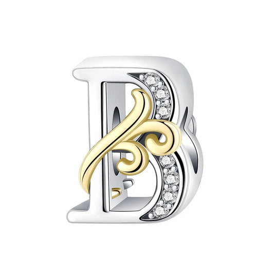Dual-Tone Gold and Silver B Letter Charm with Crystal Accents
