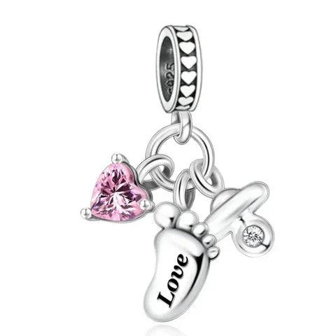 Baby Girl Pacifier and Foot Dangle Charm - Baby Girl Pacifier and Foot Dangle Charm