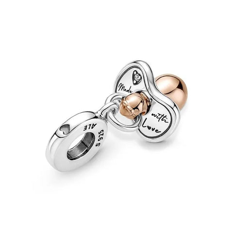 Baby Pacifier charm in rose gold and silver, fits Pandora bracelets