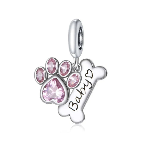 Baby Pink Paw & Bone Double Dangle Charm - Baby Pink Paw & Bone Double Dangle Charm