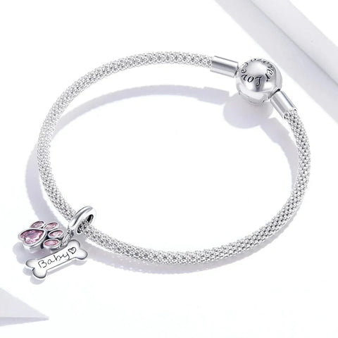 Baby Pink Paw & Bone Double Dangle Charm